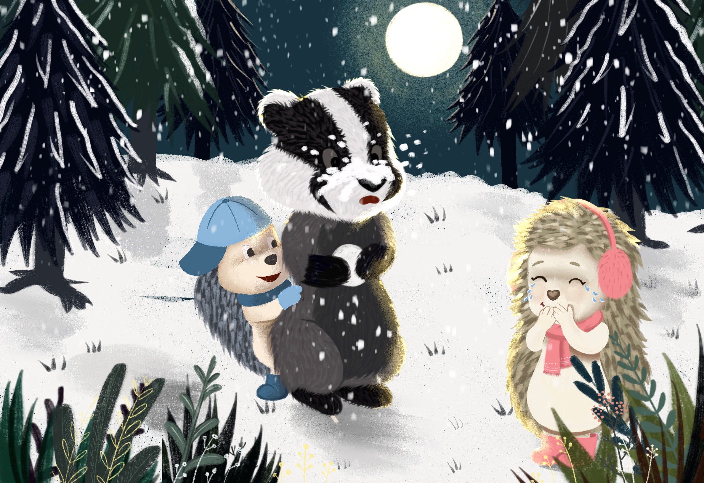Bubble, Squeek and Billy have a snowball fight.