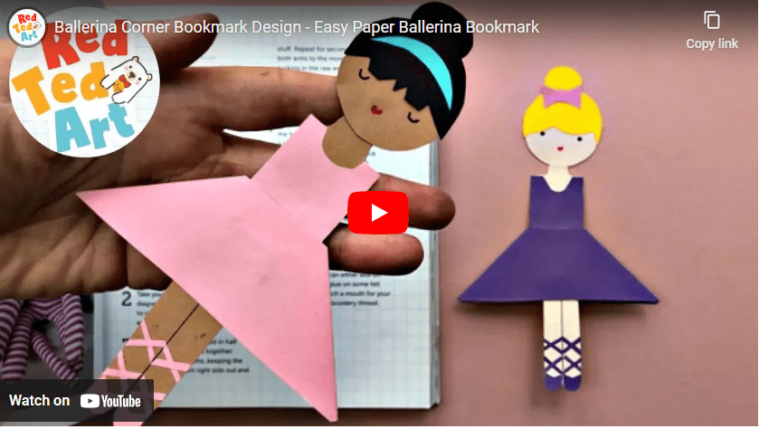 youtube art, paper ballerina in pink and one in purple
