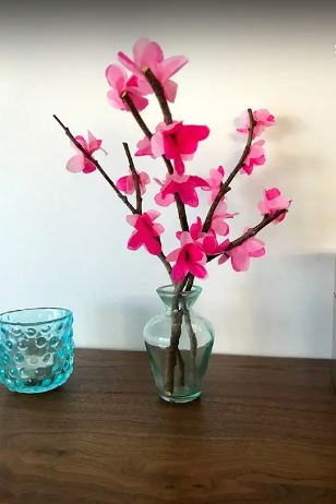 paper cherry blossom pink in green vase
