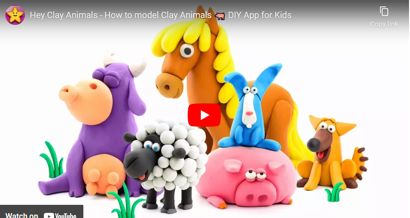 youtube art, animals made from clay, pig, giraffe, rabbit, sheep etc