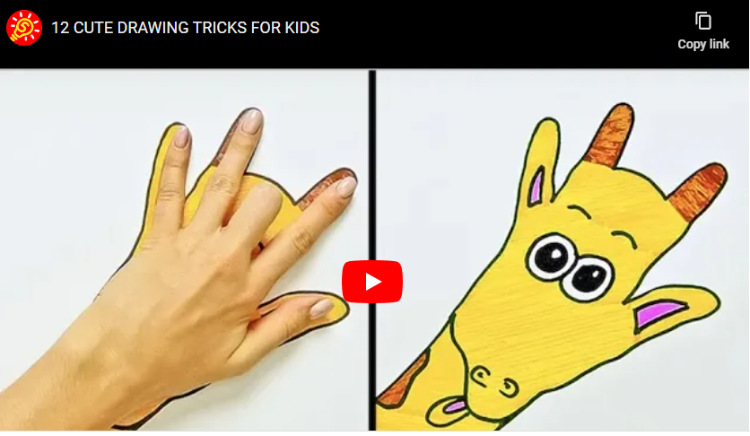 youtube art, shows hand being drawn around to make a giraffe picture
