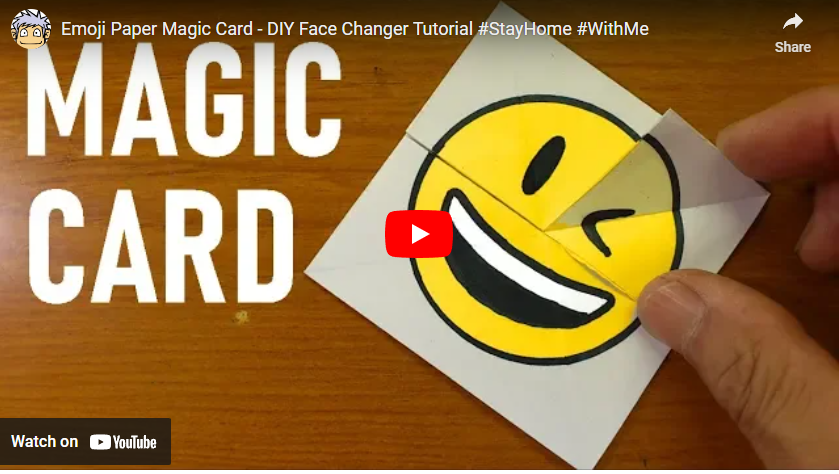 youtube art, paper card with magic winking emoji