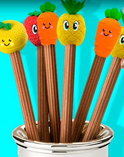 colourful recycled fruit pencil toppers