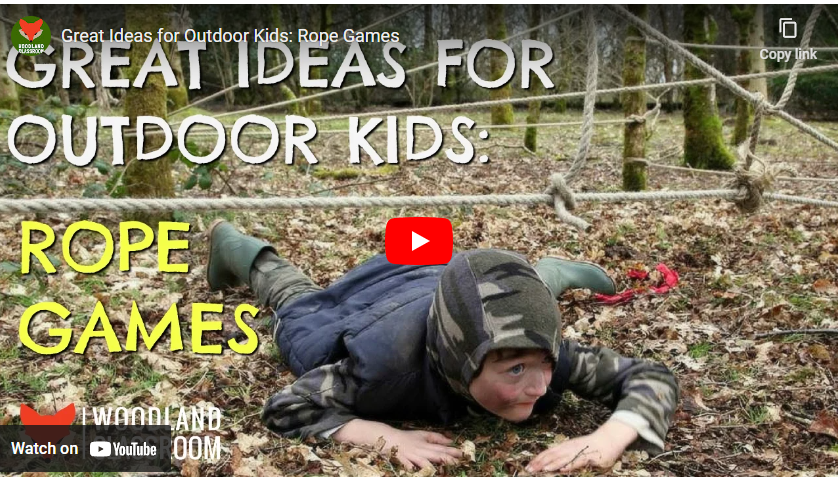 youtube art, child in forest using rope for assault course