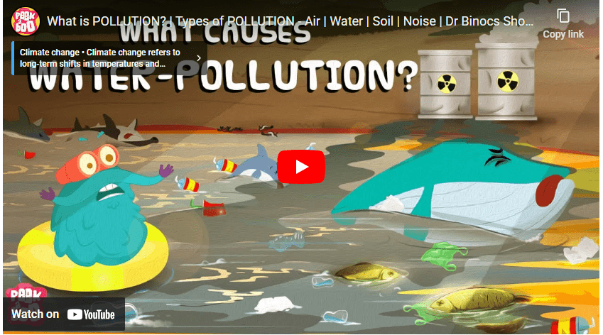 youtube art, cartoon characters, dirty river water full of rubbish